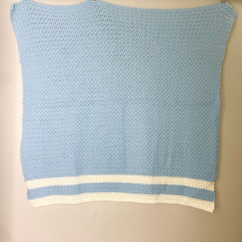 Handmade Crochet Knit Striped Baby Blanket Lap Throw